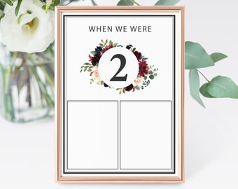 Wedding Couple Childhood Photos Table Number Cards 1 - 15, 'When we were' Age Table Number with personal photos, Photo Table Numbers #014