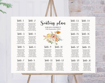 Wedding seating chart design, printable find your seat board, take your seat sign for dinner, floral seating plan design template coral #04