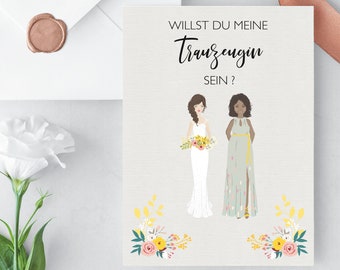 Trauzeugin Geschenk, willst du meine Trauzeugin sein, Portrait beste Freundin Geschenk, Hochzeit, Braut und Brautjungfer