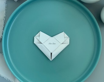 Place card with origami heart, origami paper heart birthday seating tag, guest seating chart template baby birthday, take your seat
