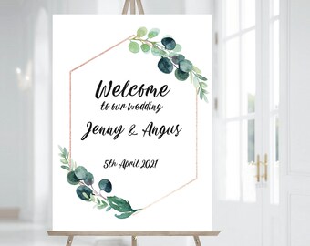 A1 Welcome Board for Birthday Party Welcome Sign Wedding Welcome sign Eucalyptus in any language #024 Greeting Sign to Wedding for Guest