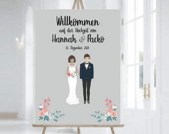 Brautpaar Portrait, Hochzeit Willkommensschild, Hochzeitsgeschenk, Hochzeit Illustration, Braut und Bräutigam Illustration, Paar Portrait