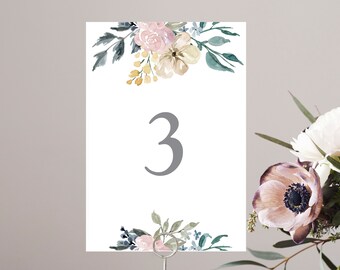 Printable Table Numbers 1 - 15 with flower pattern, Elegant Wedding Table Numbers guests to find their table, guest table decoration #021