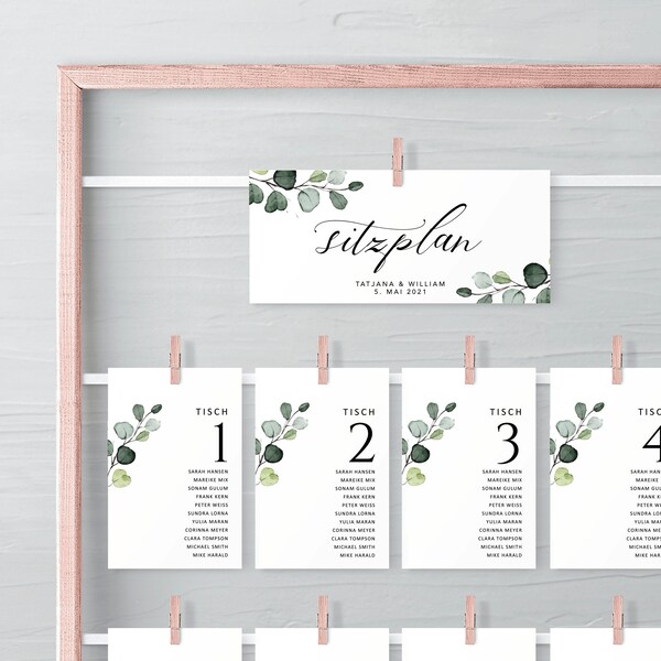 Seating Plan with greenery, Leafs Wedding seating chart, guest seating chart template elegant, take your seat, seating plan spring #024