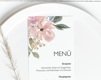 Druckbare Speisekarte mit Blumenkranz, Hochzeitsmenü, Menü Vorlage, Hochzeitsmenü Idee, Buffet menü, Speisekarte, Bar Menü