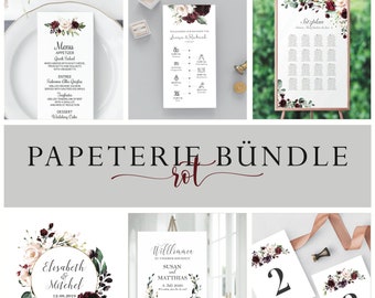 Modern Wedding Bundle, Wedding Essential, Stationery bundle wedding, red themed wedding stationery, seating plan, menu, logo, welcome sign