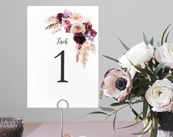 Printable Table Numbers 1 - 15 with flower pattern, Elegant Wedding Table Numbers, guests to find their table, guest table decoration #01