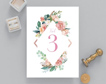 Printable Table Numbers 1 - 15 with flower pattern, Elegant Wedding Table Numbers, guests to find their table, guest table decoration #021