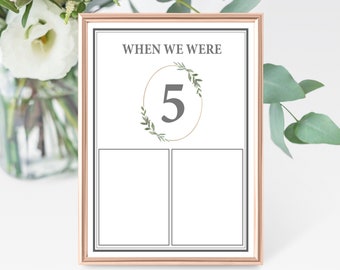 Wedding Couple Childhood Photos Table Number Cards 1-15,  'When we were' Age Table Number add personal photos, Photo Table Numbers #014 #024