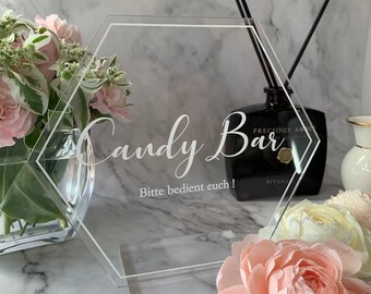 Candy Bar Acrylglas Sechseck, Tischdekoration Hochzeit, Dekoration für Tisch auf Deutsch, Dessert Buffet, Candy Buffet Hochzeit Idee