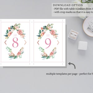 Printable Table Numbers 1 15 with flower pattern, Elegant Wedding Table Numbers, guests to find their table, guest table decoration 021 image 4