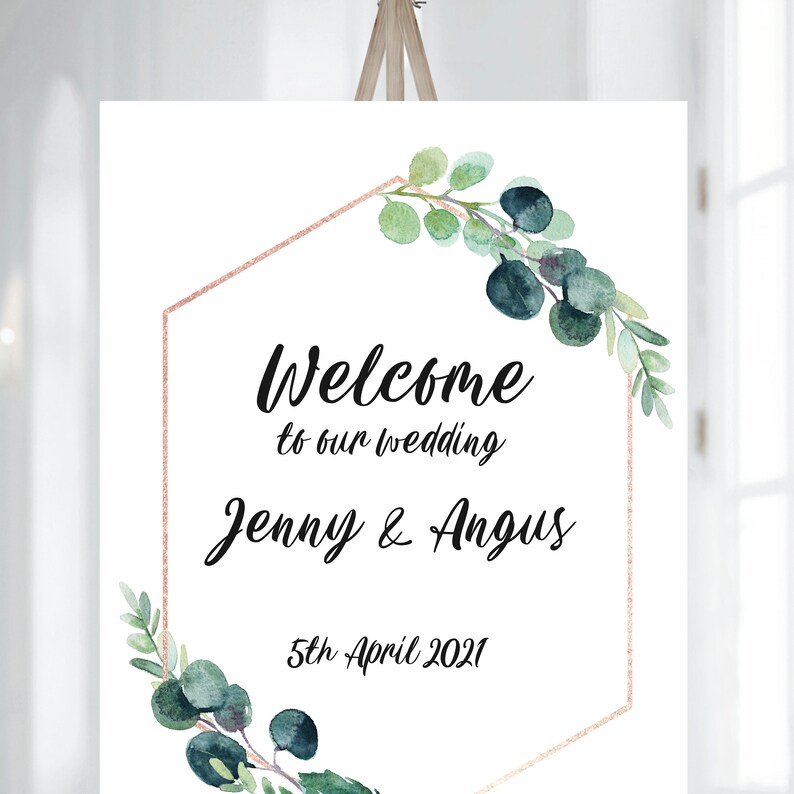 A1 Welcome Board for Birthday Party Welcome Sign Wedding Welcome sign Eucalyptus in any language #024 Greeting Sign to Wedding for Guest