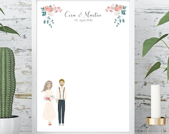 Guest Book Sign with wedding portrait, Poster for guests to sign, personalized couple portrait, Modern Wedding Sign Guestbook with couple