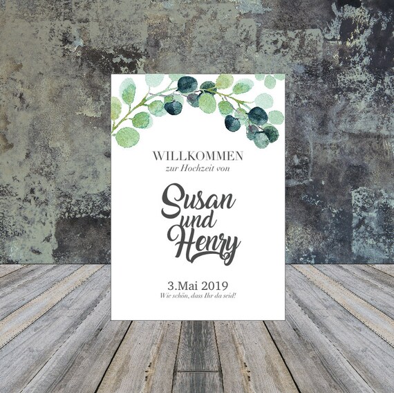 A1 Welcome Board for Birthday Party Welcome Sign Wedding Welcome sign Eucalyptus in any language #024 Greeting Sign to Wedding for Guest