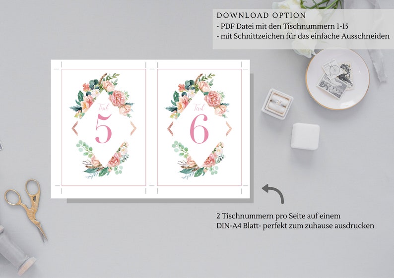 Printable Table Numbers 1 15 with flower pattern, Elegant Wedding Table Numbers, guests to find their table, guest table decoration 021 image 3