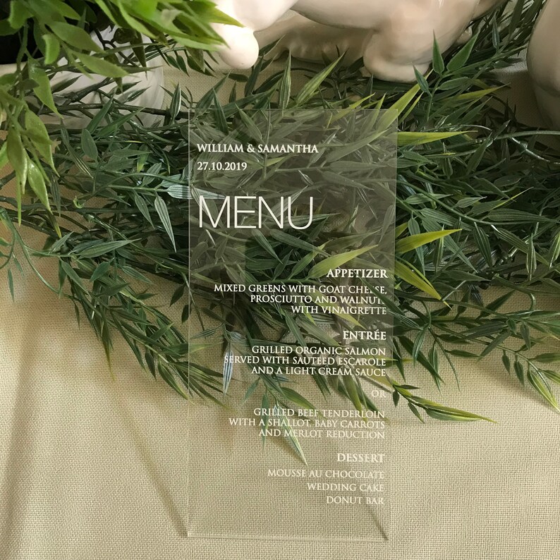 Clear Acrylic Menu Wedding White Wording Transparent Sign Etsy