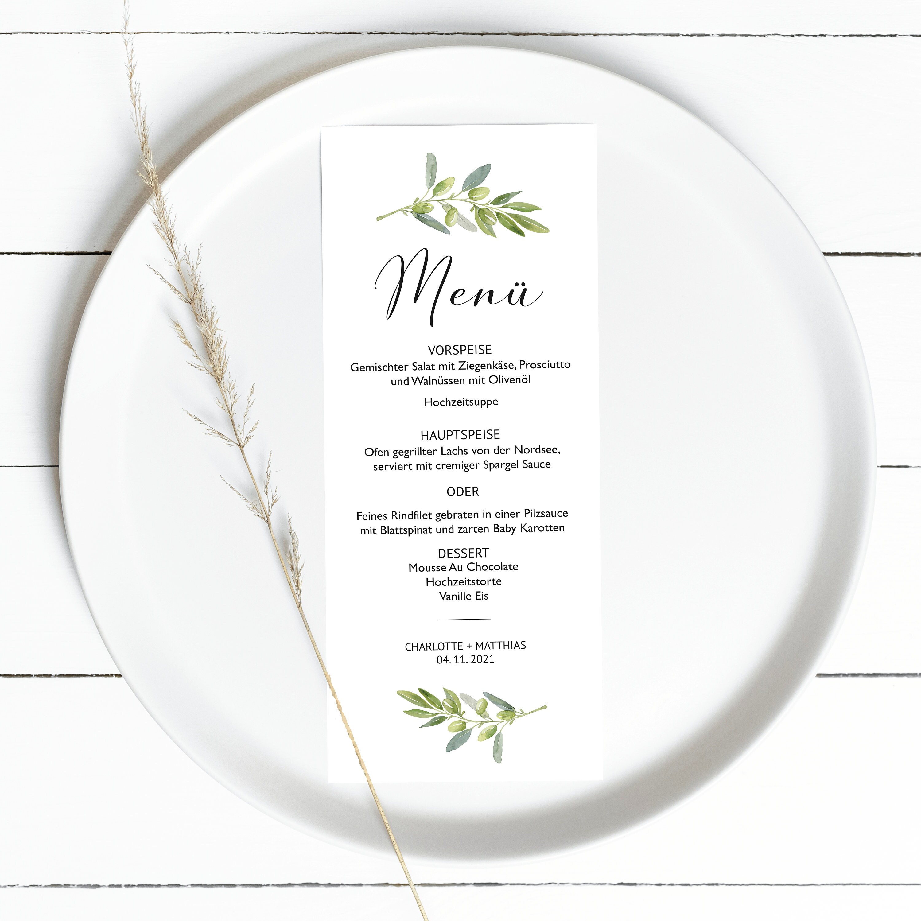 Olive Branch Menu Card Print Yourself Olives Greenery Menu Etsy UK