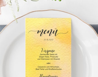 Yellow watercolour menu card Design, buffet menu design, menu card template yellow background watercolour, dinner menu, Buffet #010
