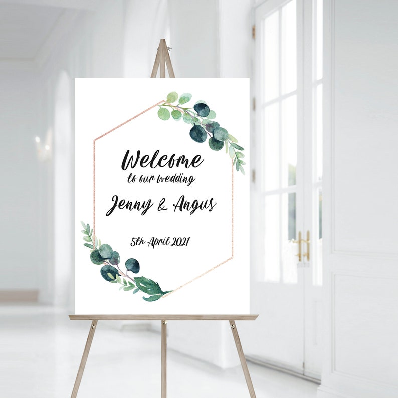A1 Welcome Board for Birthday Party Welcome Sign Wedding Welcome sign Eucalyptus in any language #024 Greeting Sign to Wedding for Guest