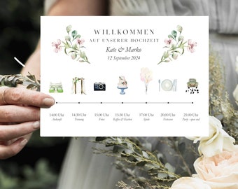 Personalisiertes Programm, Tagesablauf Hochzeit mit Bildchen, Timeline, Hochzeitstag Details, Zeitplan Agenda, Programm zum ausdrucken