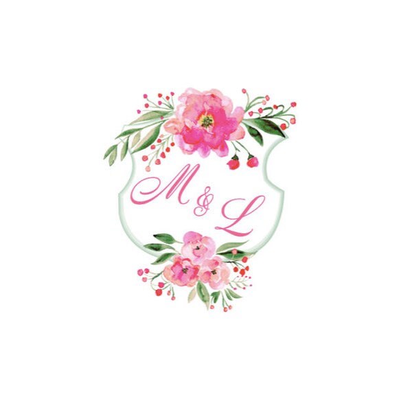 Individual Wedding Monogram, Flower Logo, Couple Initials, Customised Wedding Logo, Pink Flower Crest, Bride & Groom Name, Emblem #021