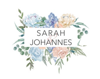 Personal Couples Logo | Branding | Wedding Logo | Logo Design | Greenery logo, Blue and light blue flower combination, Couple Name #013