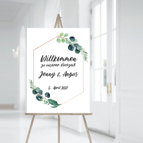 A1 Welcome Board for Birthday Party Welcome Sign Wedding Welcome sign Eucalyptus in any language #024 Greeting Sign to Wedding for Guest