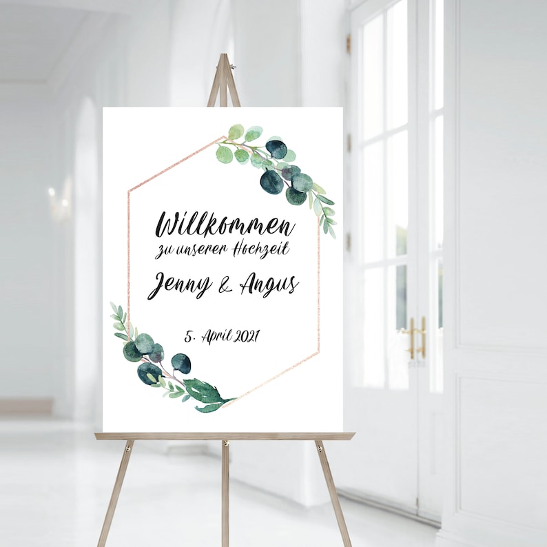 A1 Welcome Board for Birthday Party Welcome Sign Wedding Welcome sign Eucalyptus in any language #024 Greeting Sign to Wedding for Guest