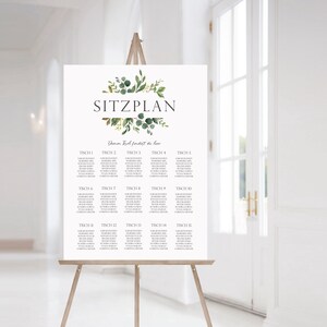 Seating Plan Wedding, Wedding seating chart template, horizontal find your seat board, green watercolour seating plan design template #024