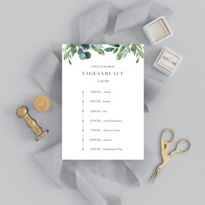 Birthday Program, Timeline Eucalyptus, Wedding Day Timeline, Leafs, Schedule of Events, Editable Order of Events (in your own language) #024