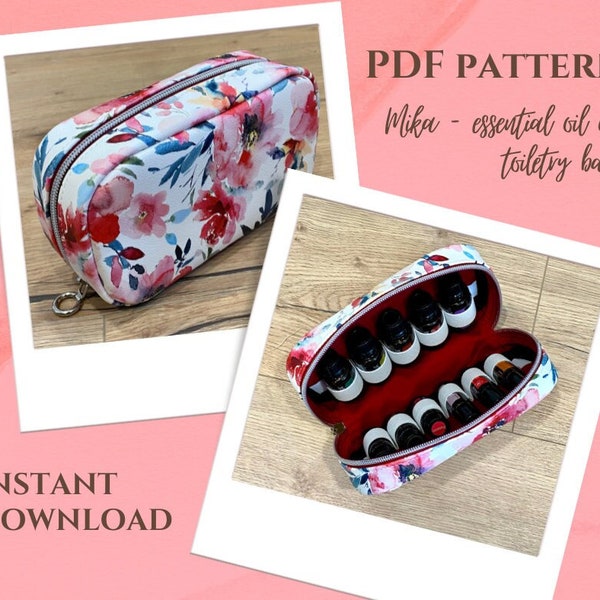PDF sewing pattern - Mika - essential oil or toilerty bag with elastic loops for bottles - instant download sewing pattern in English