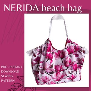 NERIDA BEACH BAG Schnittmuster - sofortiger Download Schnittmuster auf Englisch, Einkaufstasche, Strandtasche, Buchtasche