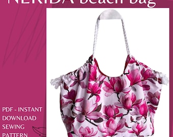 Patron de couture NERIDA BEACH BAG - téléchargement immédiat du patron de couture en anglais, sac à provisions, cabas de plage, cartable