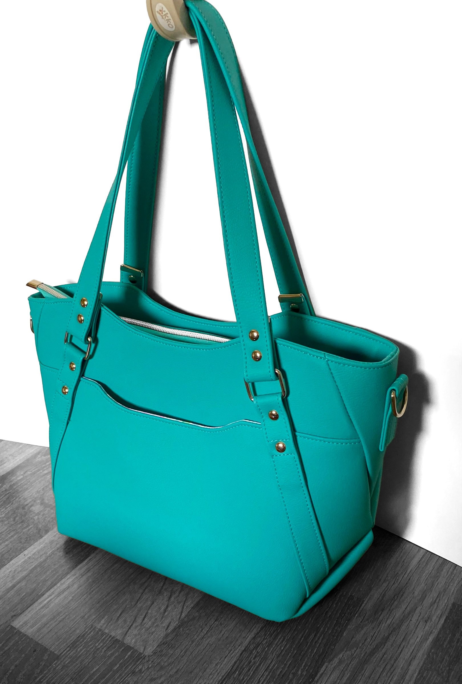 Vegan handbag, turquoise - teal tote, work bag, business bag, shoulder bag,  faux leather handbag, vinyl satchel, purse, ready to ship