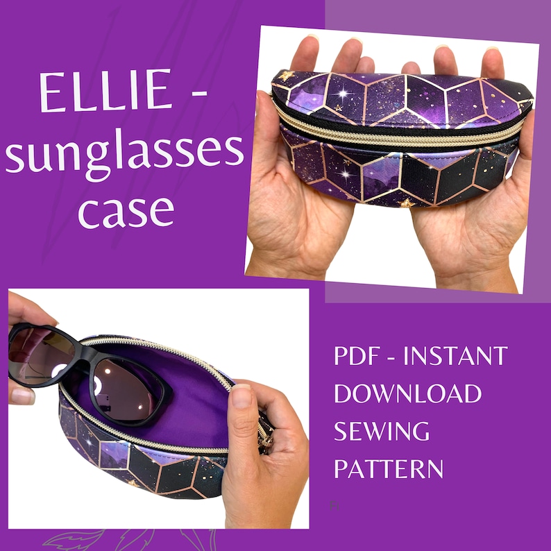 ELLIE sunglasses case sewing pattern instant download sewing pattern with VIDEO link, sunglasses pouch, sewing pattern in English image 1