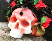 Flower crown, gothic crown, headpiece, bridal crown, bridal head dress, skulled flowers, woodland crown