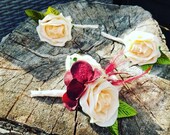 Grooms button hole, boutineer, alternative wedding, goth wedding, skull rose, skull roses, skull wedding, grooms men, usher, boutineers
