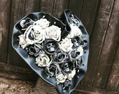 Rock chick bridal flowers, custom home decor, alternative wedding, skulls, heart shaped flowers, gothic wedding flowers, unique wedding