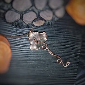 Electroforming Copper jewelry real leaf pendant Witch key necklace Electroformed Boho botanical Celtic Elven Elf talisman wire wrapped