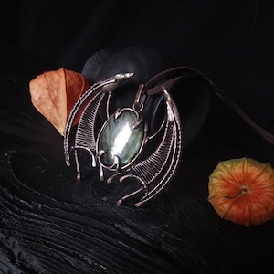 Dragon pendant Dragon mother necklace Wire wrap labradorite necklace Wire wrapped jewelry Copper woven pendant 50 birthday gift Christmas
