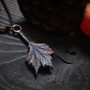 Witch necklace Electroforming jewelry Copper leaf Electroformed pendant Boho botanical Nature Celtic Elven Elf talisman blue patina color