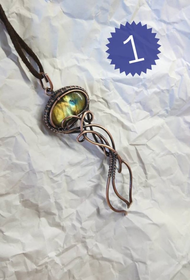 Jellyfish Necklace Wire Wrapped Jewelry Labradorite Stone Etsy