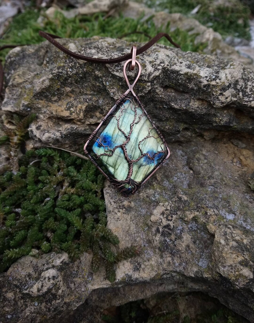 Tree of Life Pendant With Viking Runes. Fehu Rune Necklace. Labradorite ...