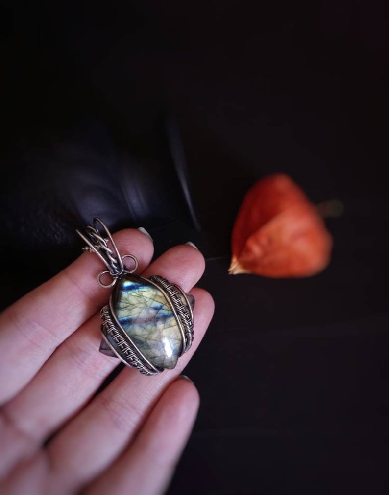 Labradorite Mens Necklace Throat Chakra Stone Pendant 925 Sterling