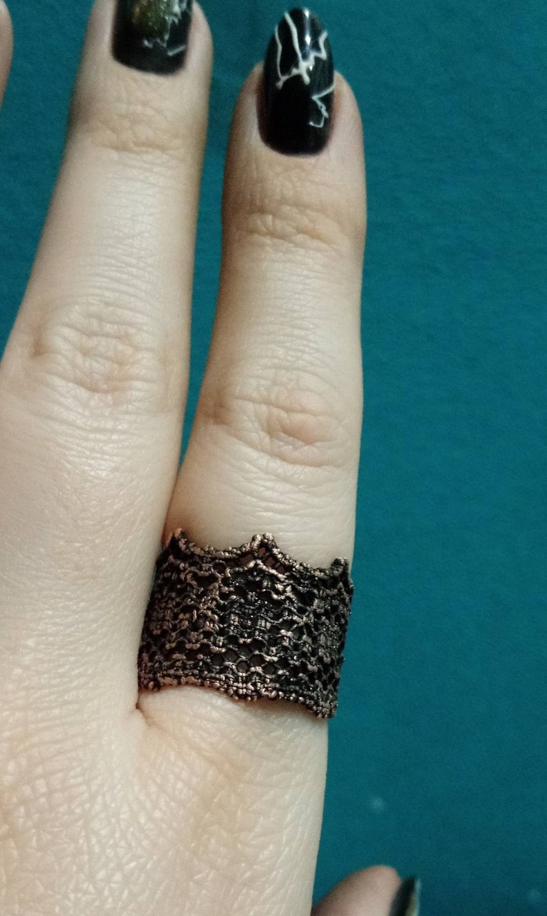 Electroformed lace copper ring Bohemian gothic statement Ring Magic witch ring Boho jewelry 7 Anniversary Gift for Her gifts Adjustable ring