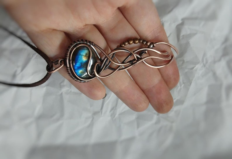 Jellyfish Necklace Wire Wrapped Jewelry Labradorite Stone Etsy