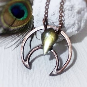 Half moon necklace Simple gift for wife Labradorite pendant Wire wrapped jewelry Handmade copper necklace wire wrap stone Witch jewelry