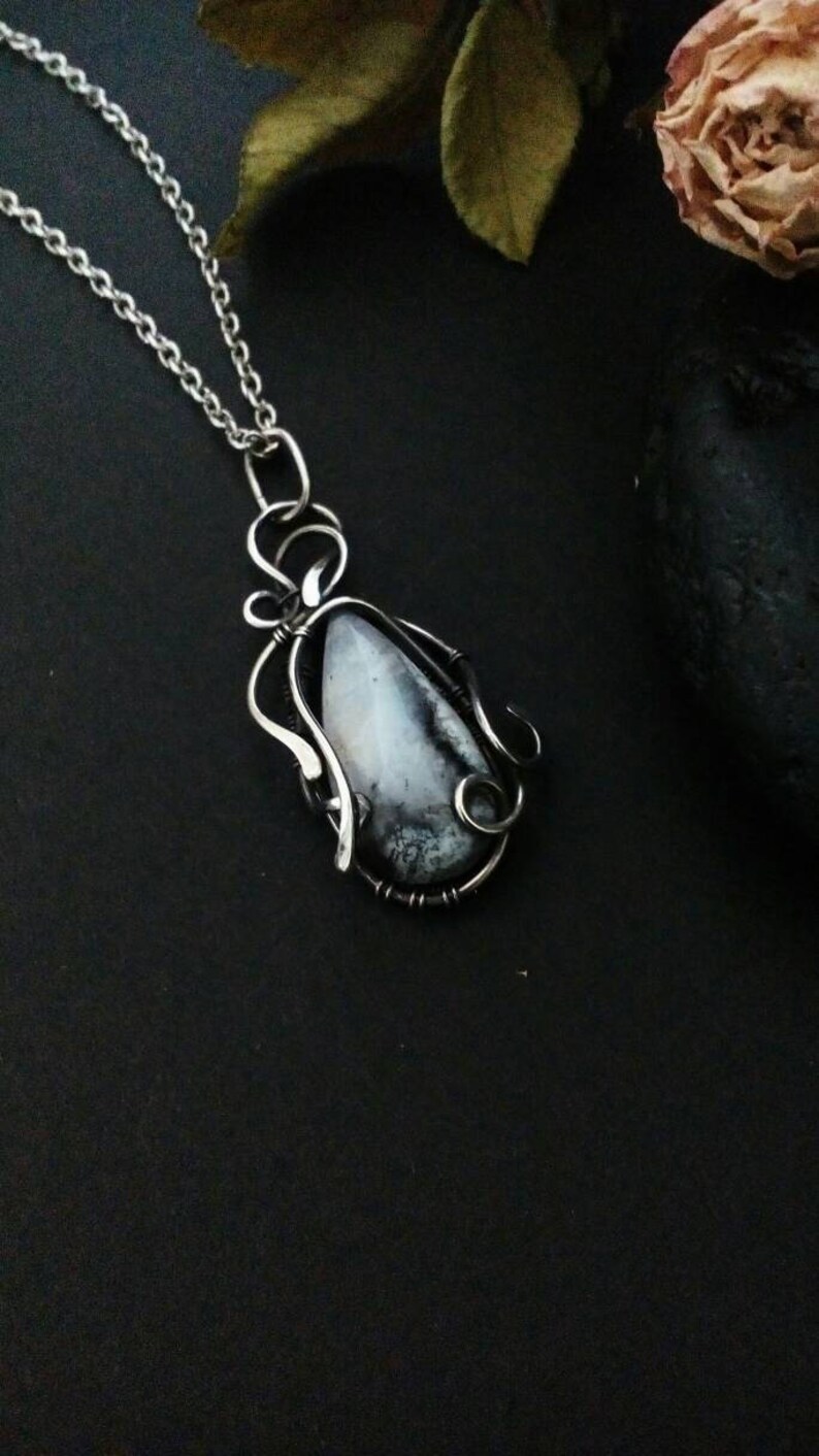 •DENDRITIC OPAL TEAR - FLOURISH• sterling silver pendant