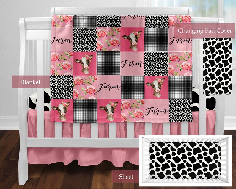 Farm and Cow Print Crib Bedding Set for Girl Farm Animals Etsy