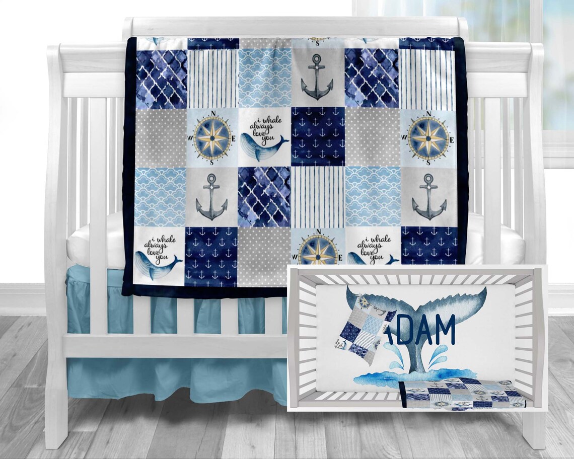 Nautical Whale Crib Bedding Set Personalized Whale Crib Etsy